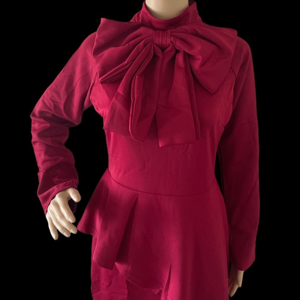 - Womens Tie Neck Bodycon Dress Red - Picture 6 of 11